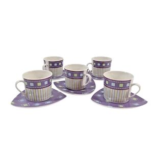 Modern Purple Geometric Expresso & Triangle Saucers Set Dema Designs Set Of 5